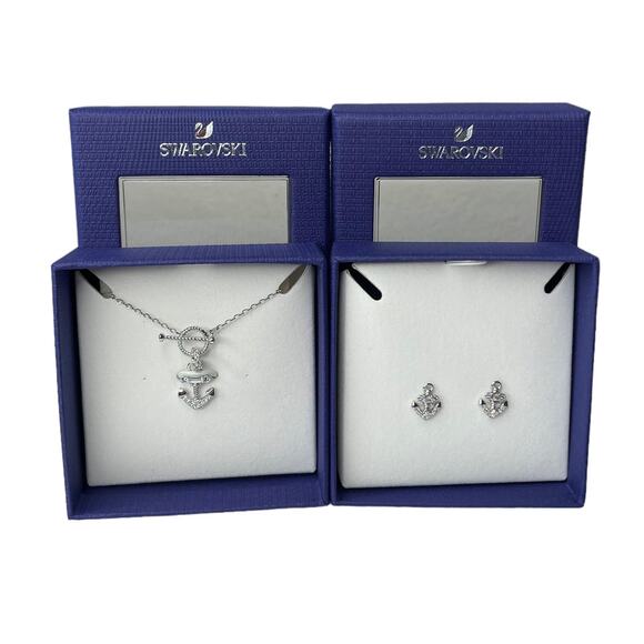 Swarovski Travel Exclusive Anchor Rhodium Plated Necklace and  Earrings - Picture 1 of 12